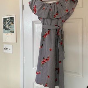 Calvin Klein Off the Shoulder Embroidered Dress